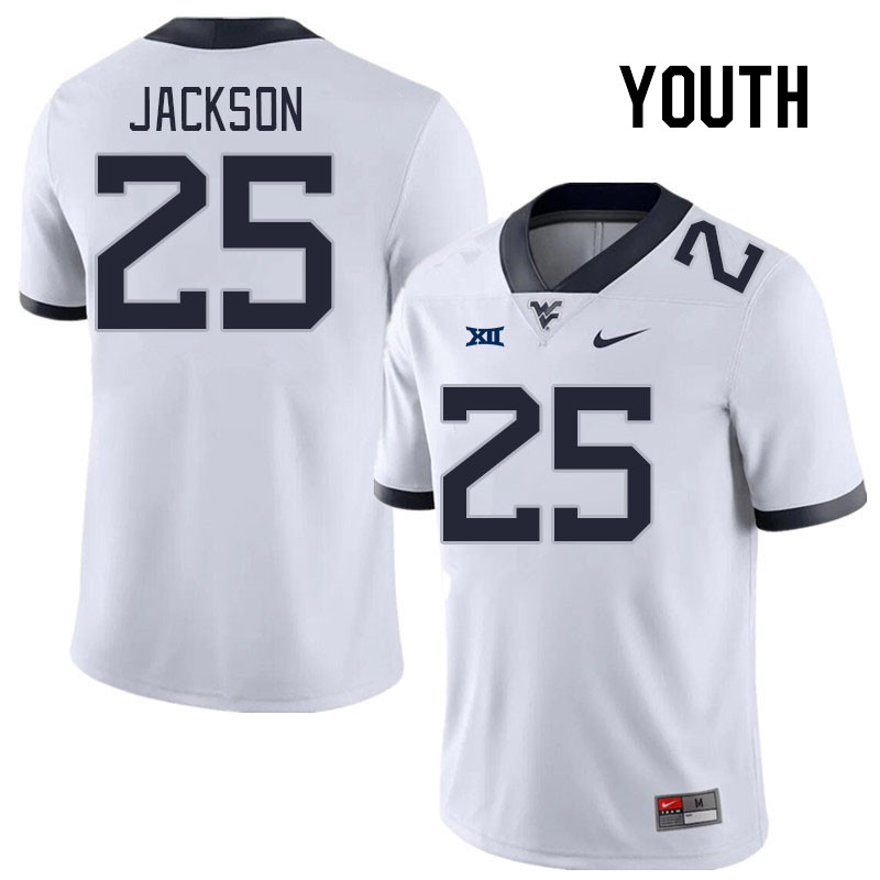 Youth #25 Jordan Jackson West Virginia Mountaineers College Football Jerseys Stitched Sale-White - Click Image to Close